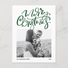 Grönt Modern Calligraphy Photo God jul Helg Vykort