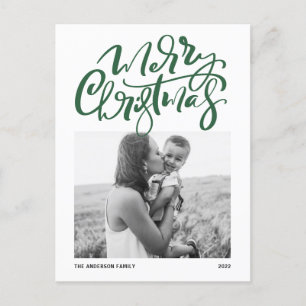 Grönt Modern Calligraphy Photo God jul Helg Vykort