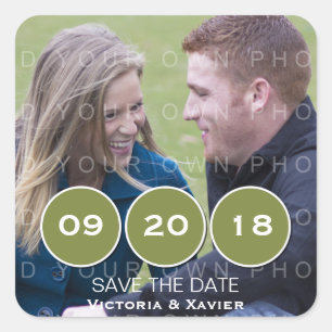 Grönt Modern Circles Photo Save the Date Stickers Fyrkantigt Klistermärke