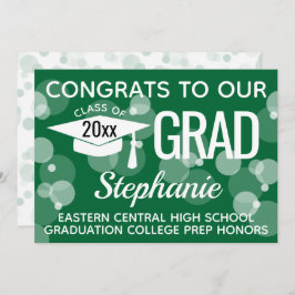 Grönt Modern Confetti Bokeh Bubbles Studenten Inbjudningar