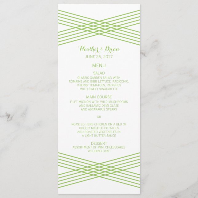 Grönt Modern Deco Bröllop Menu Meny (Framsida)