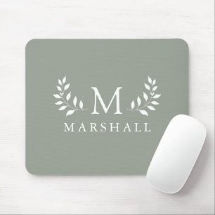 Grönt Modern Elegant Blommigt Monogram Namn Musmatta
