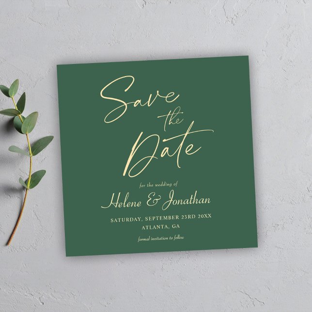 Grönt Modern Elegant minimalistisk Bröllop Spara Datumet (Green Modern Elegant Minimalist Wedding Save The Date)