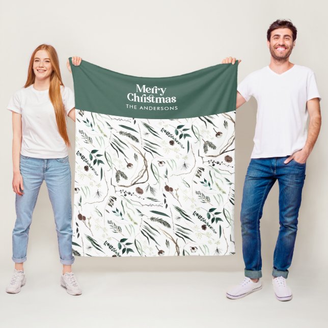 Grönt modern elegant vattenfärg botanisk skorpa fleecefilt (På plats)