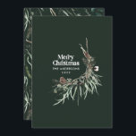 Grönt modern elegant vattenfärg botanisk skorpa julkort<br><div class="desc">Mörk grönt,  modern elegant,  rustik vattenfärg,  torkad botanisk blommigt muterade färg helgdag julkort.</div>