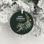 Grönt modern elegant vattenfärgad botanisk keramik julgransprydnad keramik<br><div class="desc">Mörk grönt,  modern elegant,  torkad botanisk blommigt i rustik vattenfärg muterade färg helgdag juldekoration.</div>