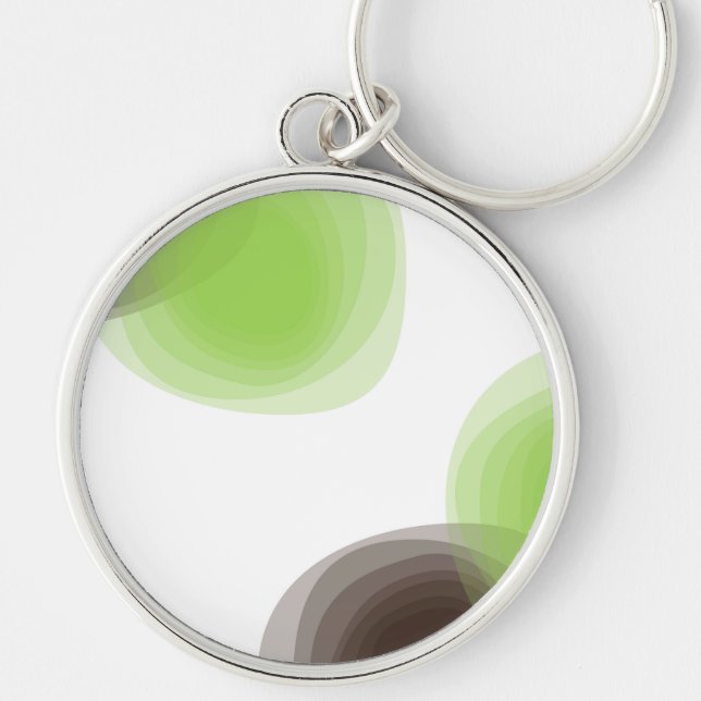 Grönt, modern, enkel abstrakt, blombild rund silverfärgad nyckelring (Framsidan)