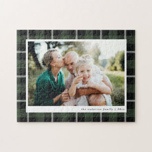 Grönt Modern familjefoto för rustisk tartan-kontro Pussel
