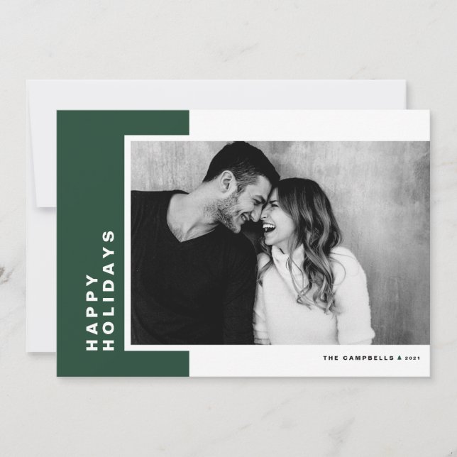 Grönt Modern Färg Block Glad helg Photo Julkort (Framsida)