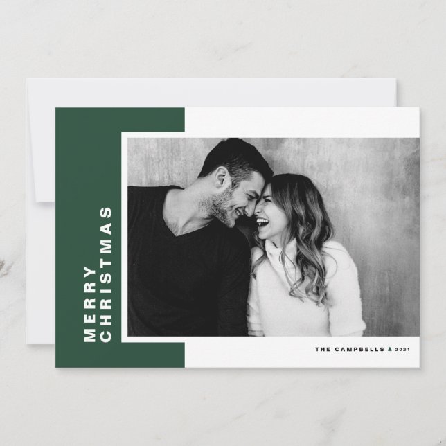 Grönt Modern Färg Block God jul Photo Julkort (Framsida)