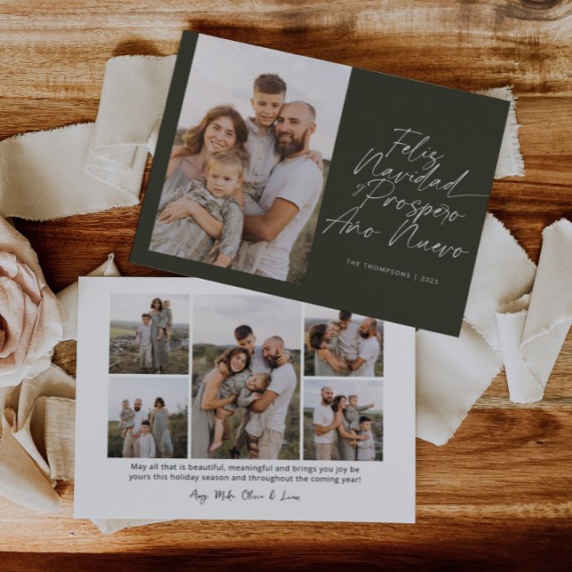 Grönt Modern Feliz Navidad-skript jul Julkort (Skapare uppladdad)