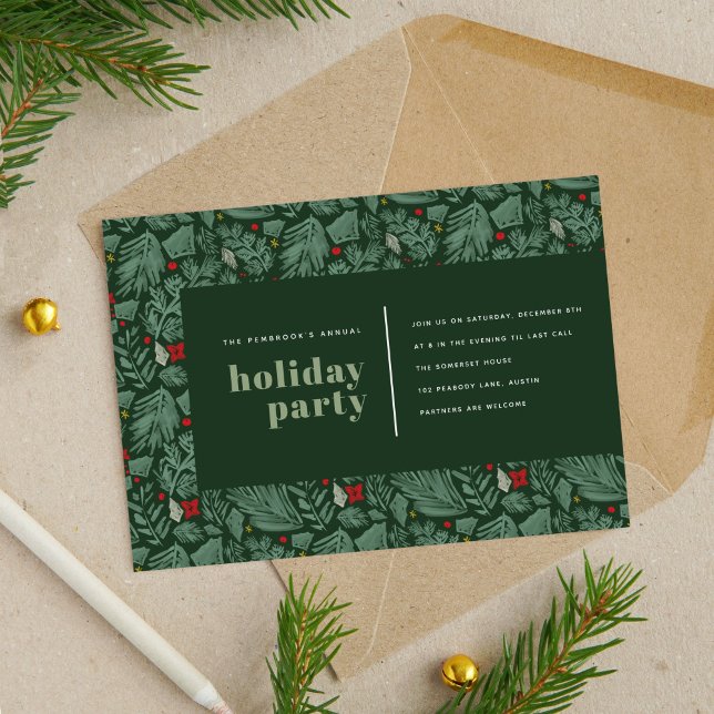 Grönt Modern Festive Botanical Julfest Julkort (Green Modern Festive Botanical Holiday Party)