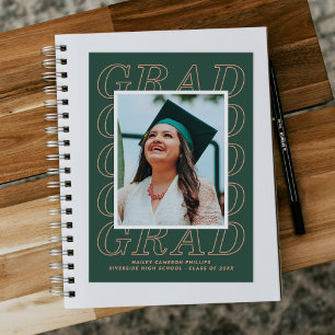 Grönt Modern Grad Typography Studenten-fotokort Inbjudningar