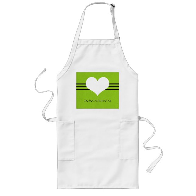 Grönt Modern Heart Apron Långt Förkläde (Framsidan)