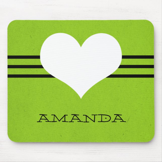 Grönt Modern Heart Mousepad Musmatta (Framsidan)