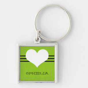 Grönt Modern Heart Premium Keychain Fyrkantig Silverfärgad Nyckelring