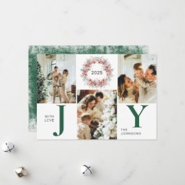 Grönt Modern Holly Berries 3 Photo Joy jul Julkort