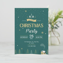 Grönt Modern jul Party Inbjudningar