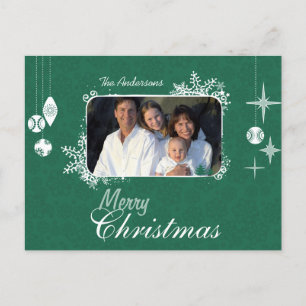 Grönt Modern julfamiljs fotovykort Helg Vykort