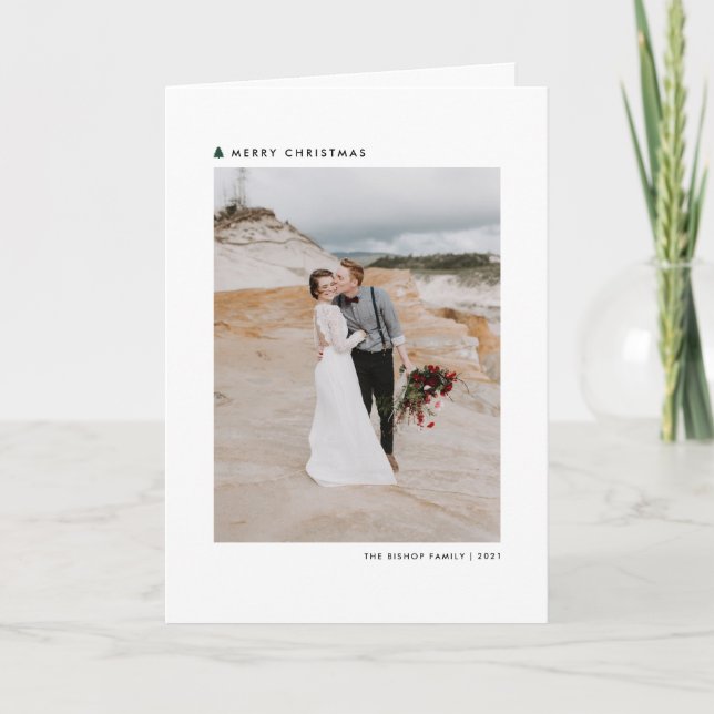 Grönt Modern Julgran God jul Photo Helgkort (Framsida)