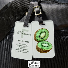 Grönt Modern Minimal Crochet Kiwi Namn Info Bagagebricka