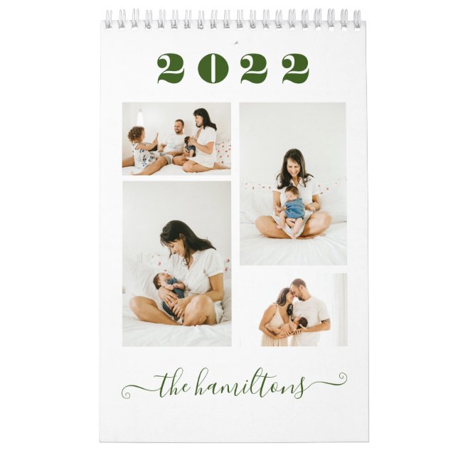Grönt Modern Minimalistisk familjefoto nytt år Kalender (Omslag)