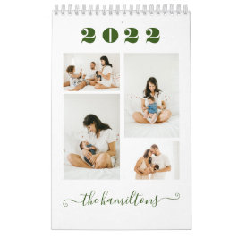 Grönt Modern Minimalistisk familjefoto nytt år Kalender