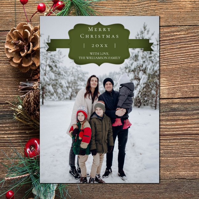 Grönt Modern och enkel julfotoport Julkort (Green Modern and Simple Christmas Photo Card)