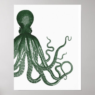 Grönt Modern Octopus Poster