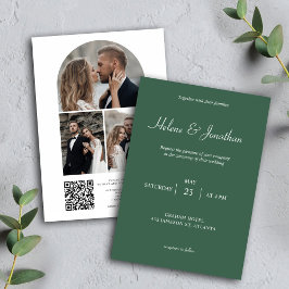 Grönt Modern Photo QR-kod Elegant bröllop Inbjudningar