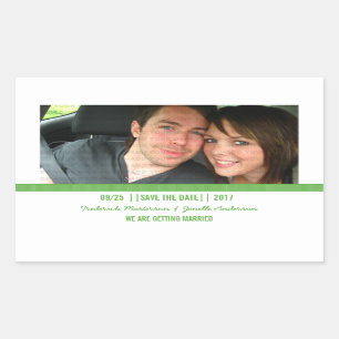 Grönt Modern Photo Save the Date Stickers Rektangulärt Klistermärke