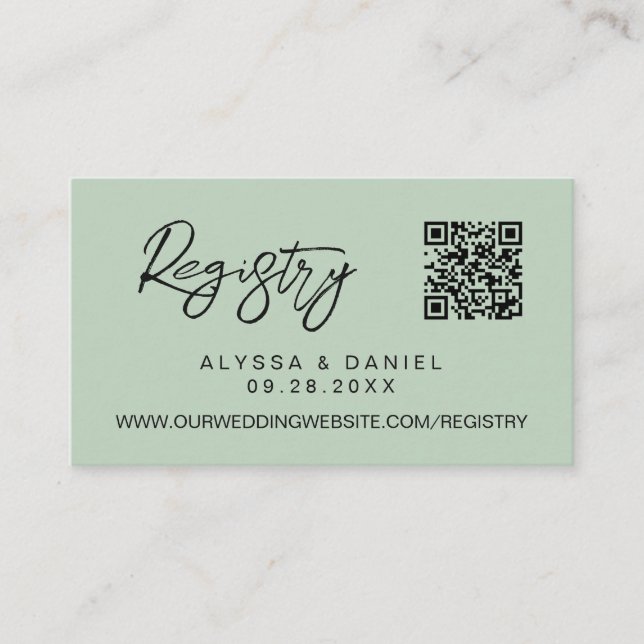 Grönt Modern QR-anpassningsbar för bröllop-registe Tilläggskort (Framsida)