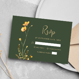 Grönt Modern Rustik Minimalist Wildblomma Bröllop OSA Kort