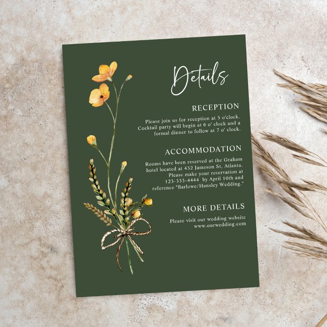 Grönt Modern ryska botaniska Eleganten Boho Bröllo Tilläggskort (Green Modern Rustic Botanical Elegant Boho Wedding Enclosure Card)
