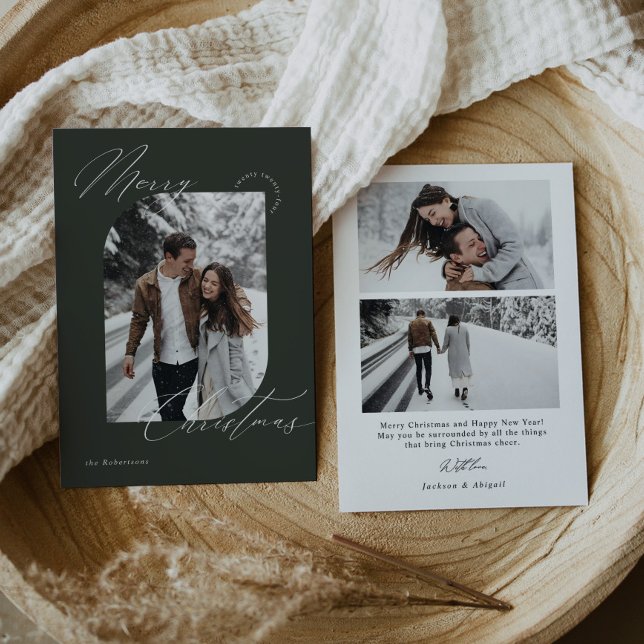 Grönt Modern skripttypgrafi - fotopul Julkort (Skapare uppladdad)