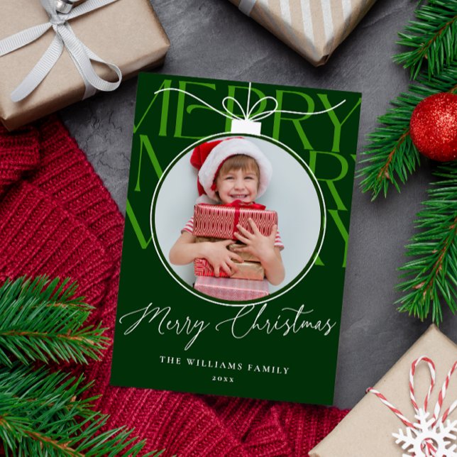 GRÖNT MODERN TYPOGRAPHY PHOTO ORNATION JULKORT (Skapare uppladdad)