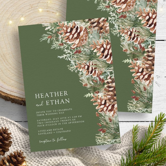 Grönt Modern Winter Gräs Bröllop Inbjudningar (Green Modern Winter Pine Wedding Invitation
)