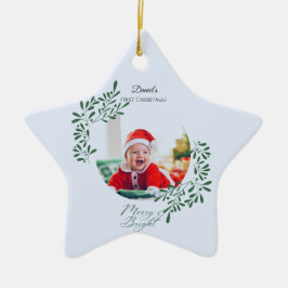 Grönt Modernt Blommigt Barns Första Jul Julgransprydnad Keramik