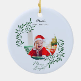 Grönt Modernt Blommigt Barns Första Jul Julgransprydnad Keramik
