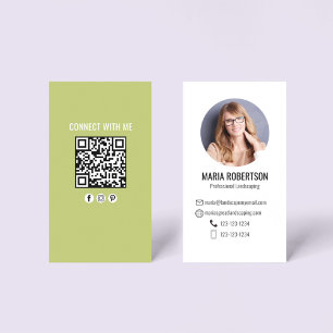 Grönt Modernt Företagsfoto QR-kod Visitkort