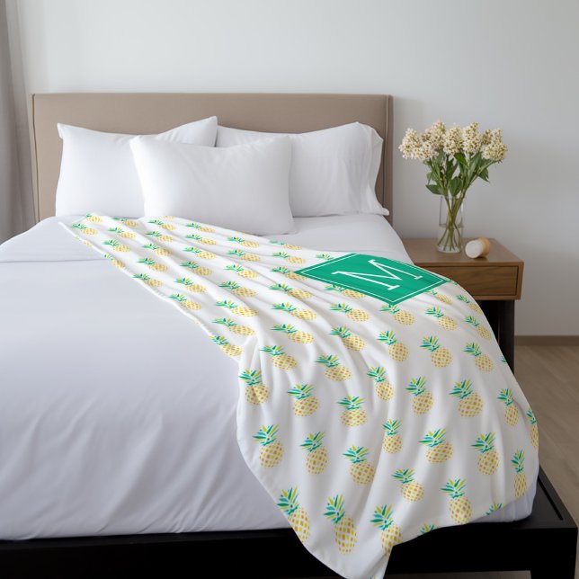 Grönt Monogram ananas Mönster Fleecefilt (Skapare uppladdad)