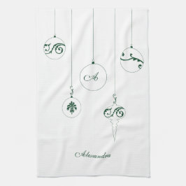 Grönt Monogram Bauble Ornaments Personlig Namn Kökshandduk