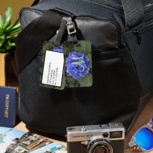 Grönt monogram Blå Hortensia Blommig Bagagebricka