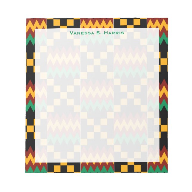 Grönt Monogram Black Gult Kwanzaa Kente Trasa Anteckningsblock (Framsida)