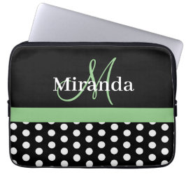 Grönt Monogram Black White Polka Dot Laptop Fodral