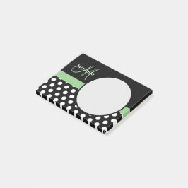 Grönt Monogram Black White Polka Dot Post-it Block