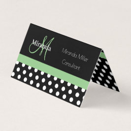 Grönt Monogram Black White Polka Dot Visitkort