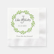 Grönt Monogram Bröllop Napkin