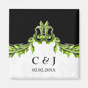 grönt monogram bröllop spara datum magnet