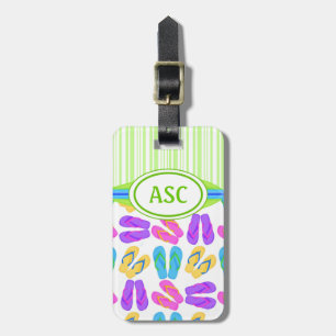 Grönt Monogram Colorful Flinflip flops Beach Bagagebricka